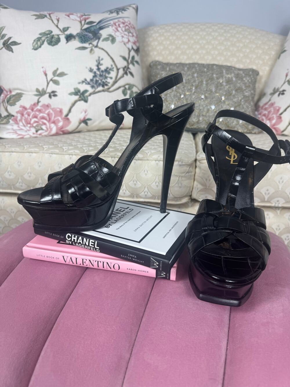 Saint Laurent YSL Midnight Glam Croc-Embossed Patent Tribute Heels EU 41